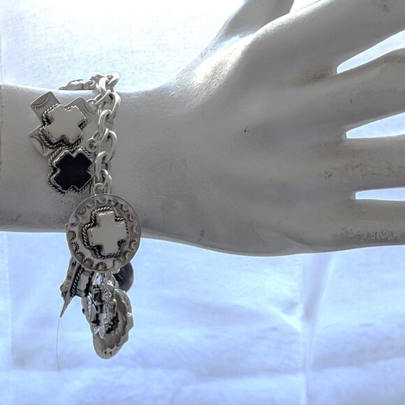 Joan Slifka Sterling 925 Heart Angel Cross Love Luck Charm Two Sided Bracelet - Picture 9 of 14